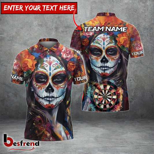 Besfrend Darts Day of the Dead Skull Girl Personalized Name Team Name 3D Shirt
