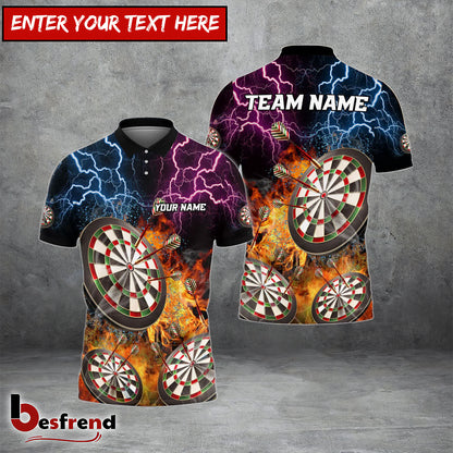 Besfrend Darts Fire Flame Thunder Customized Name Team Name 3D Shirt