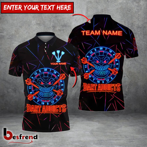 Besfrend Darts Neon Dart Addicts Rage Style Personalized Name Team Name Shirt