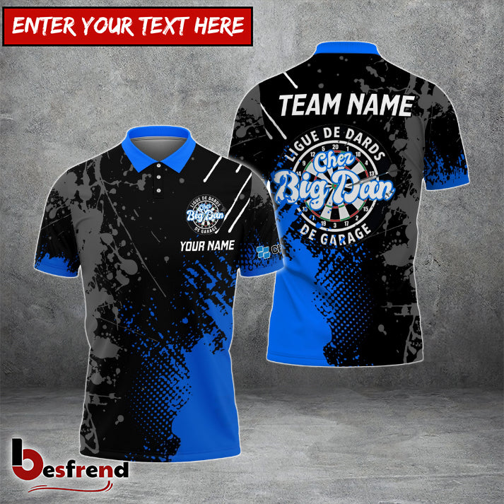 Besfrend Darts Paint Style Blue Charl-Pol Logo Customized Name 3D Shirt