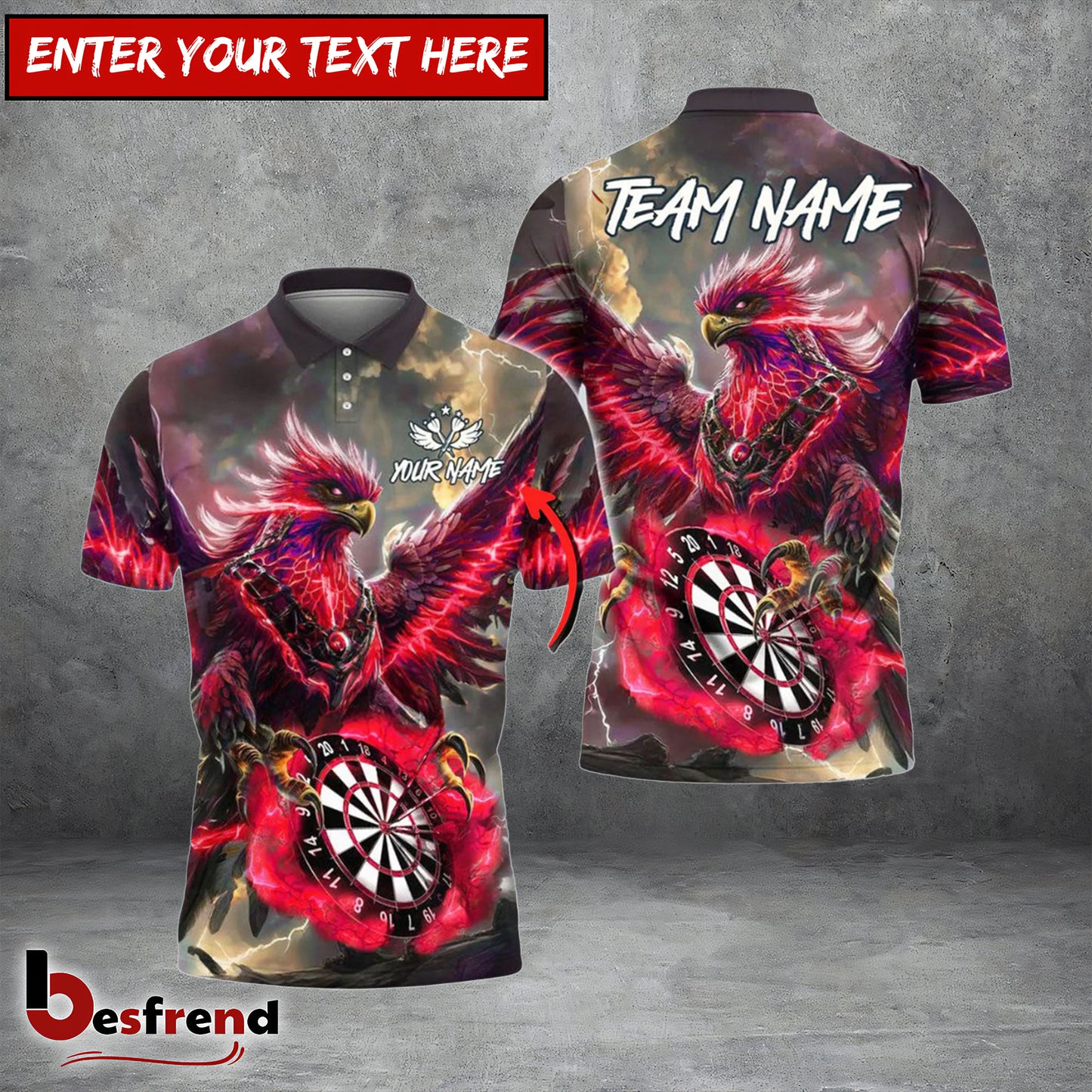 Besfrend Darts Phoenix Thunder Lightning Personalized Name Team Name Shirt