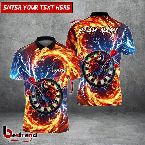 Besfrend Darts Precision Aim Bullseye Fire And Thunder Personalized Name Team Name 3D Shirt