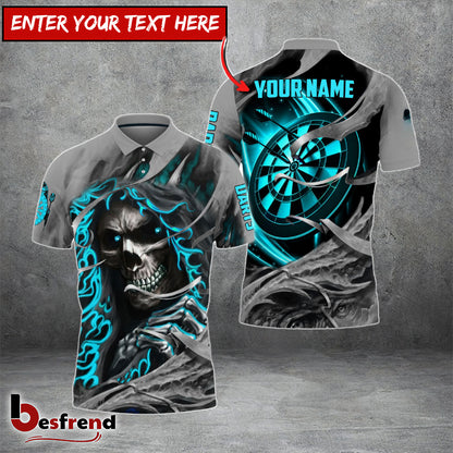 Besfrend Darts Skull Reaper Personalized Name 3D Polo Shirt