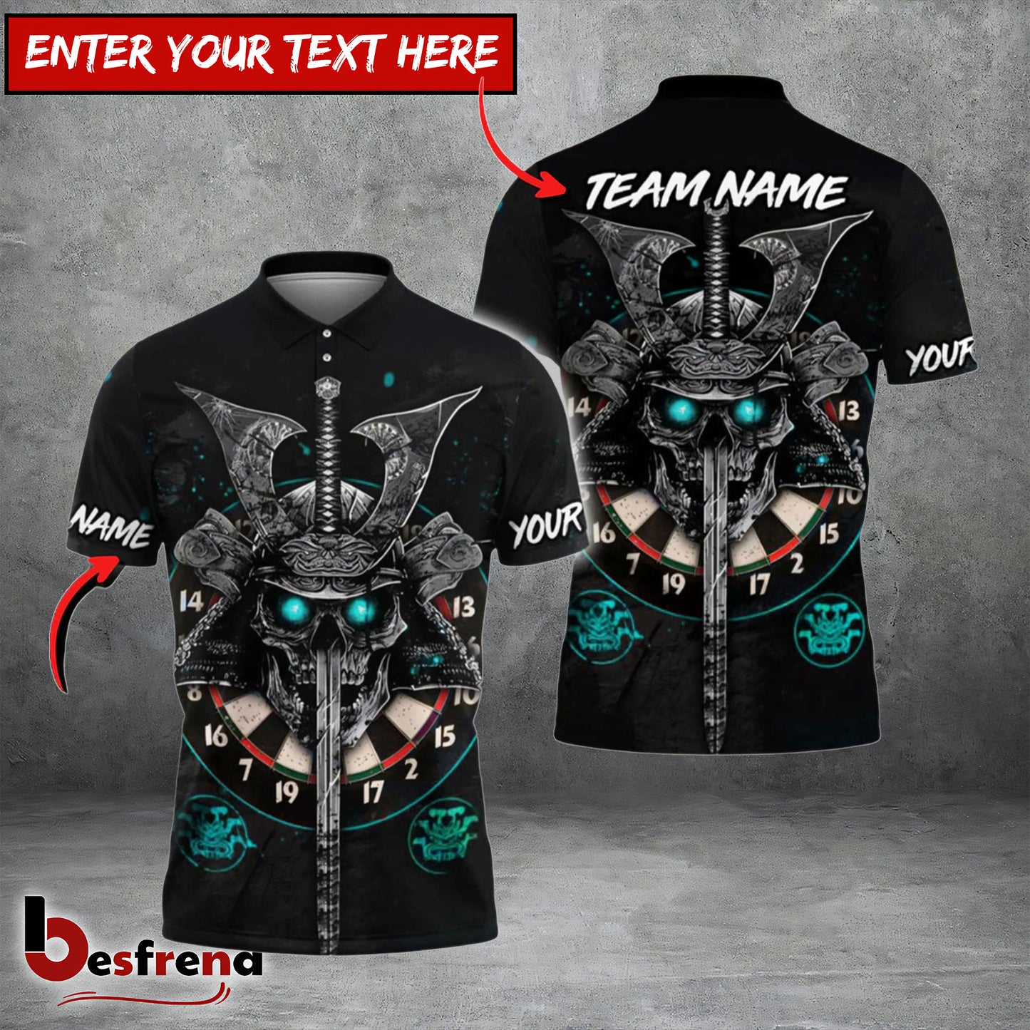 Besfrend Darts Skull Samurai Personalized Name Team Name Shirt