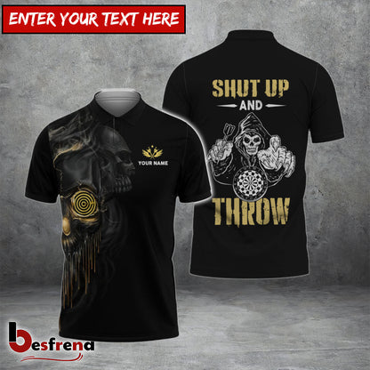 Besfrend Darts Skull Shut Up and Throw Personalized Name 3D Shirt