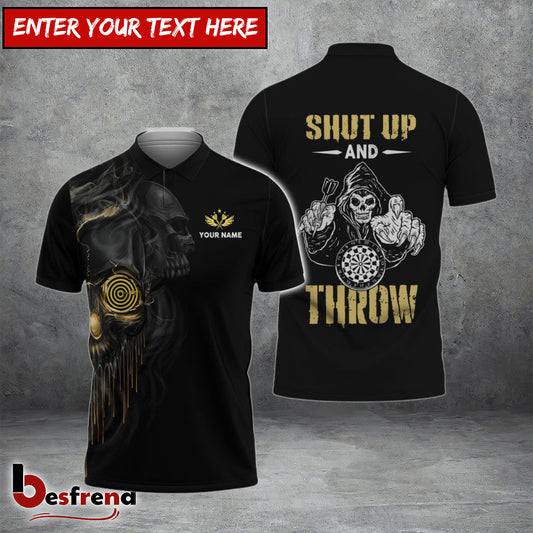 Besfrend Darts Skull Shut Up and Throw Personalized Name 3D Shirt