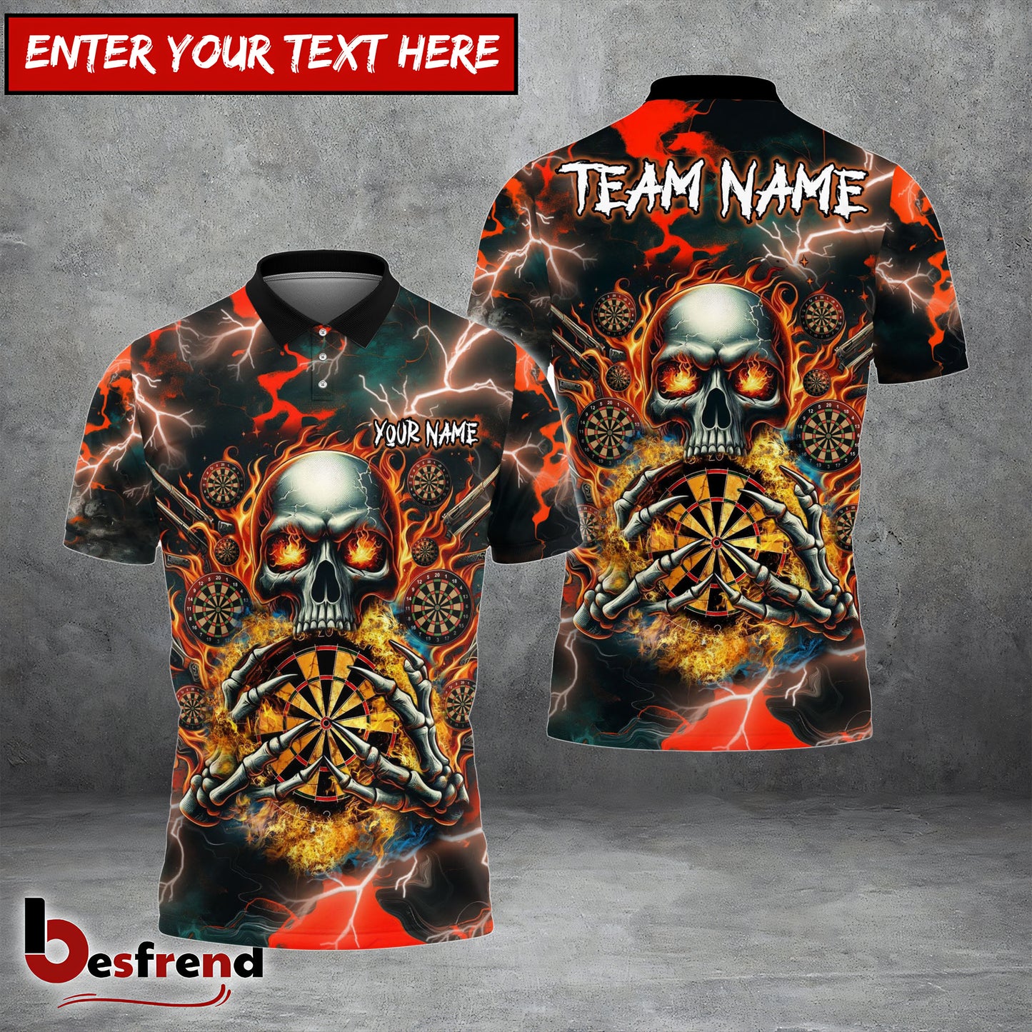 Besfrend Darts Skull Thunder Personalized Name Team Name 3D Shirt