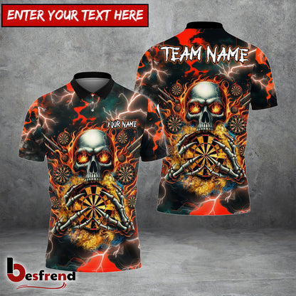Besfrend Darts Skull Thunder Personalized Name Team Name 3D Shirt