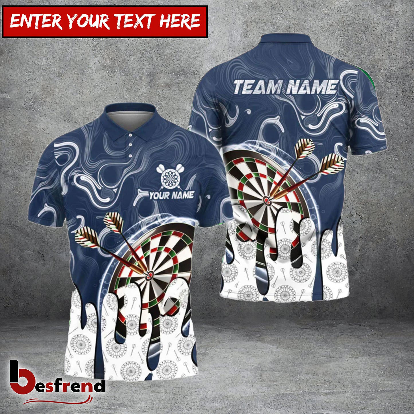 Besfrend Darts Wave Pattern Personalized Name Team Name Shirt