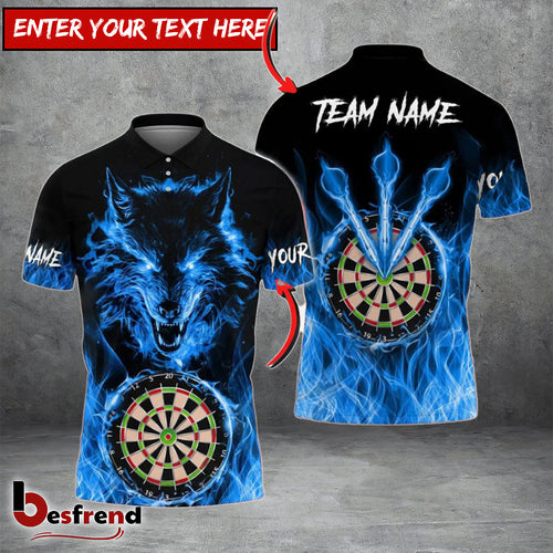Besfrend Darts Wolf Fire Flame Personalized Name Team Name 3D Shirt