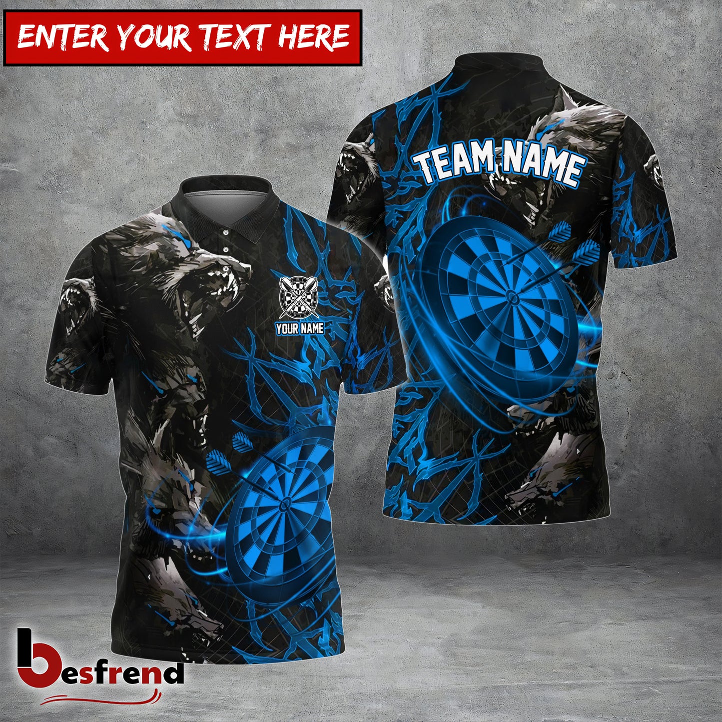 Besfrend Darts Wolf Fire Personalized Name Team Name 3D Shirt
