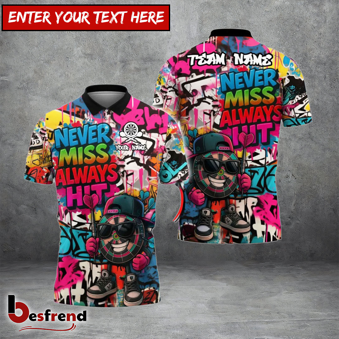 Besfrend Darts “Never Miss Always Hit” Dartboard Street Personalized Name Team Name Shirt