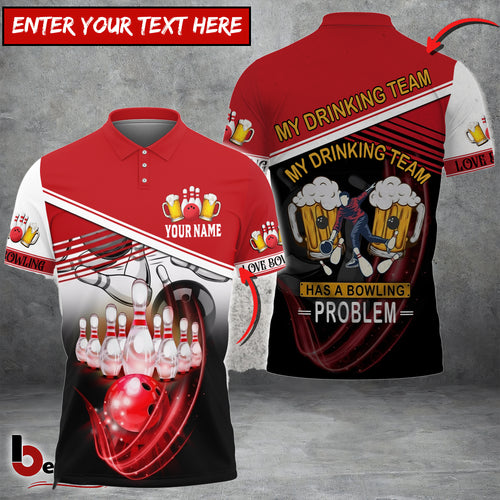Besfrend Drinking Team Red Bowling Ball Crashing Into Pins Personalized Name 3D Shirt