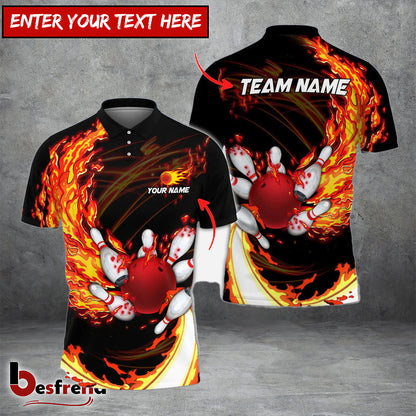 Besfrend Fire Bowling And Pins Multicolor Option Customized Name 3D Shirt