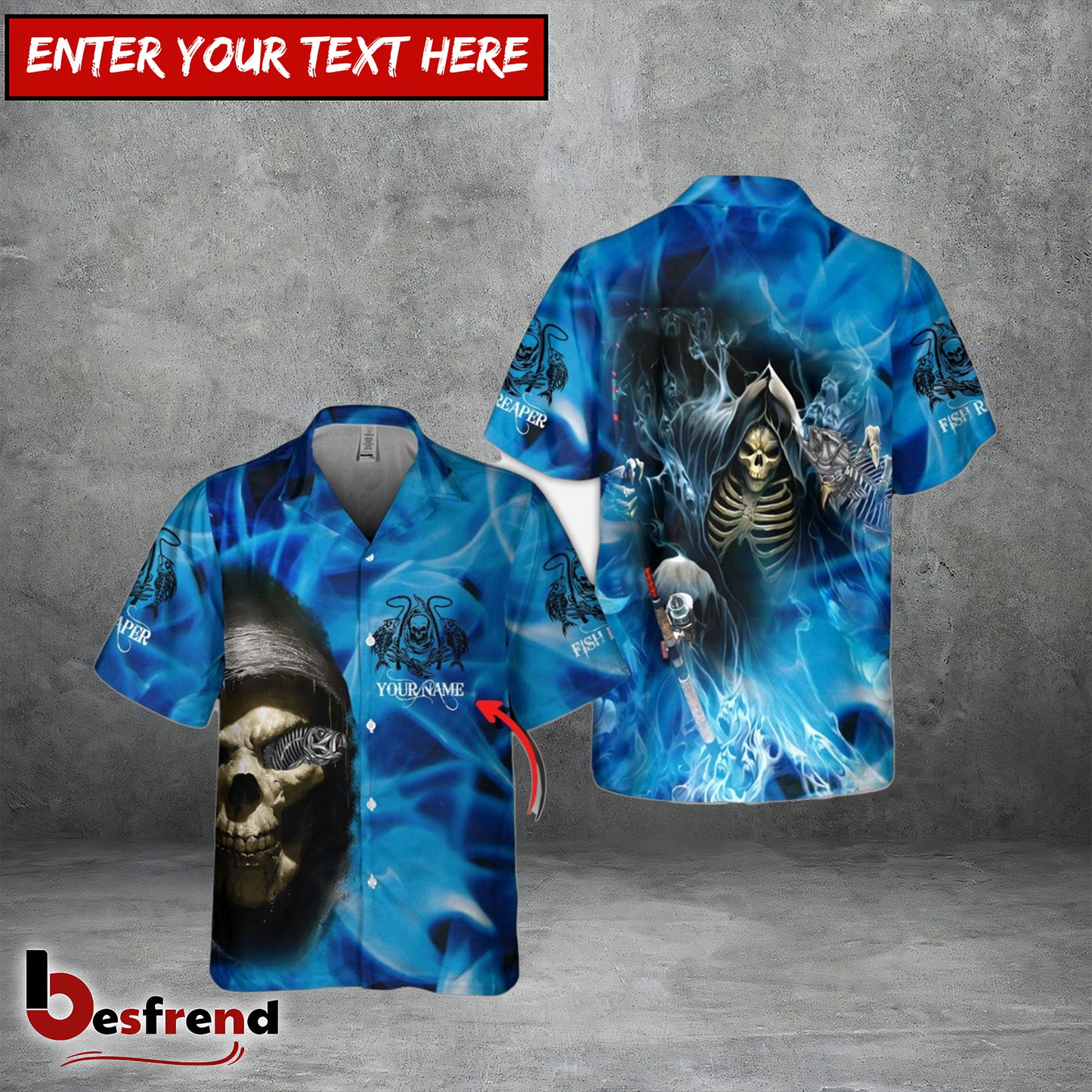 Besfrend Fishing Reaper Personalized 3D Hawaiian Shirt