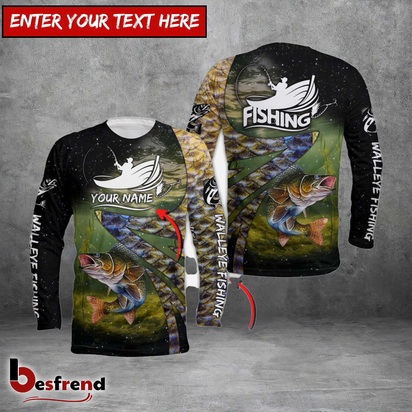 Besfrend Fishing Walleye Skin Customize Name 3D Shirts