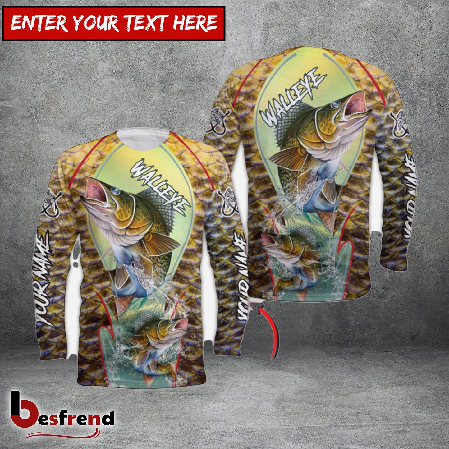 Besfrend Fishing Walleye Skin R Customize Name 3D Shirts