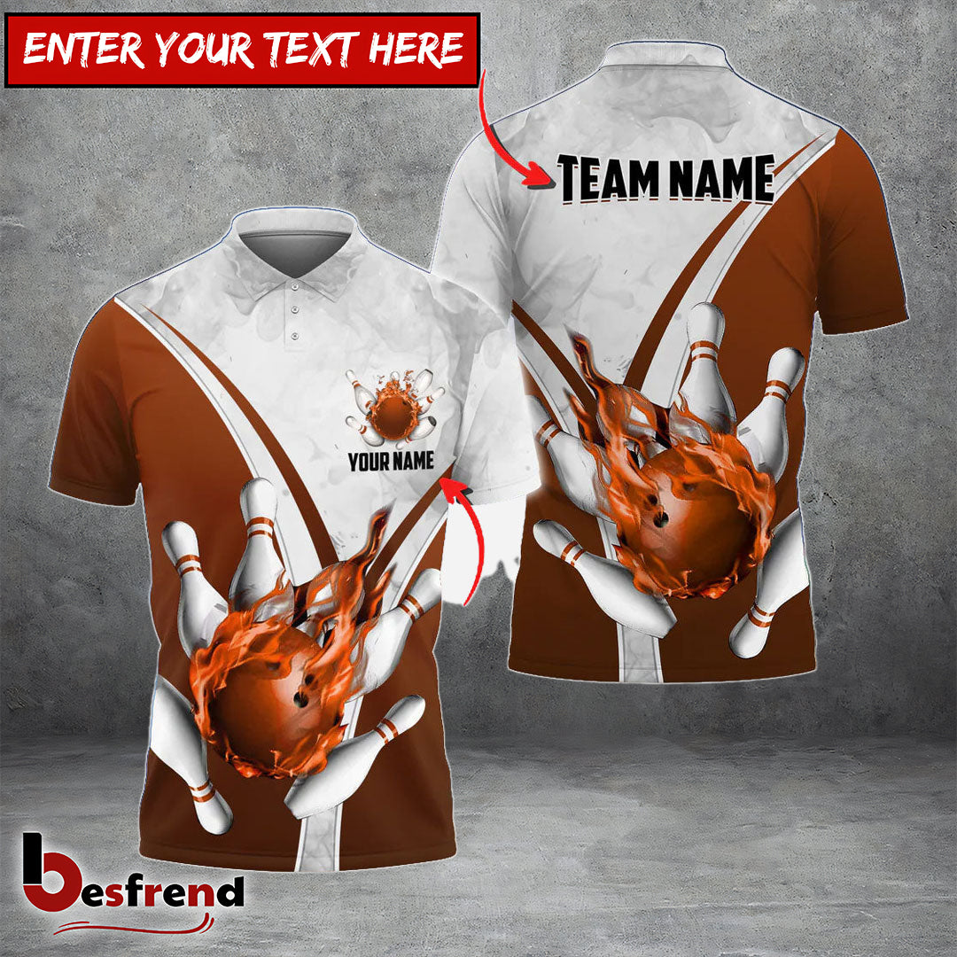 Besfrend Flame Bowling And Pins V Multicolor Option Customized Name 3D Shirt 3 Colors