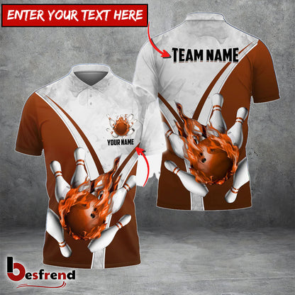 Besfrend Flame Bowling And Pins V Multicolor Option Customized Name 3D Shirt 3 Colors