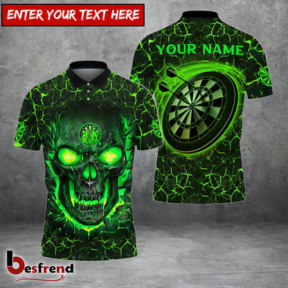 Besfrend Flame Green Skull Darts Personalized Name 3D Shirt
