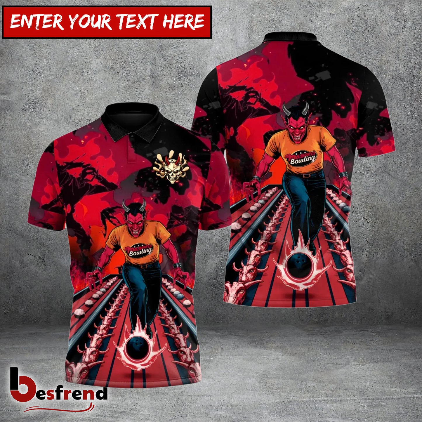 Besfrend Hellfire Bowling Custom Polo Red Devil Team Shirt