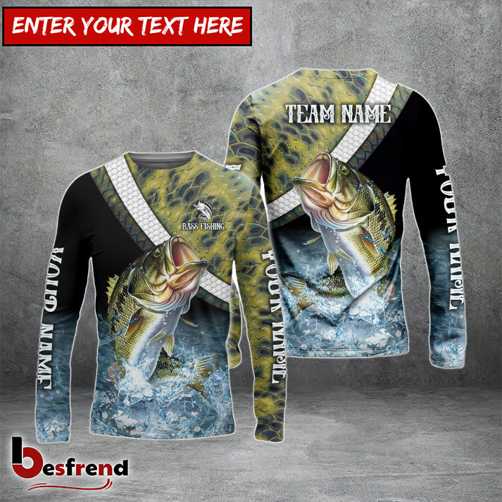 Besfrend Large Mouth Bass Fishing Skin Water Custom Name  Team Name 3D Shirts