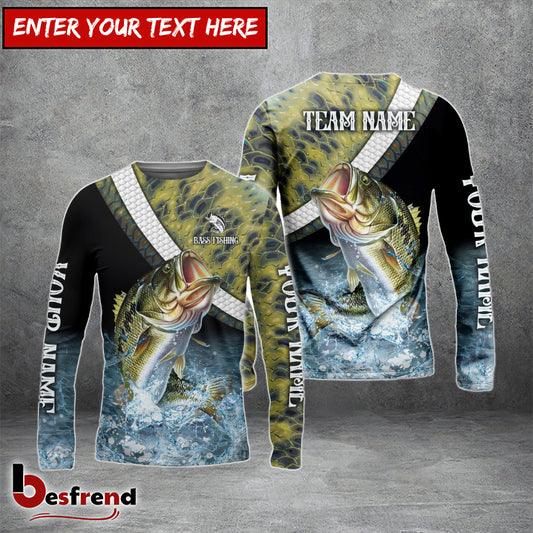 Besfrend Large Mouth Bass Fishing Skin Water Custom Name  Team Name 3D Shirts