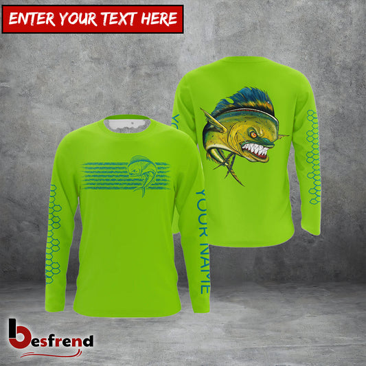 Besfrend Lime Green Mahi Mahi Fishing Custom Performance Long Sleeve Fishing Shirts