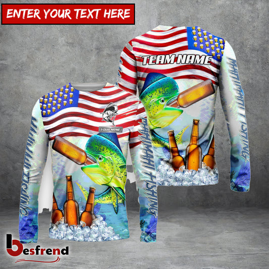 Besfrend Mahi-mahi Fishing American Flag Beer Custom Name  Team Name 3D Shirts