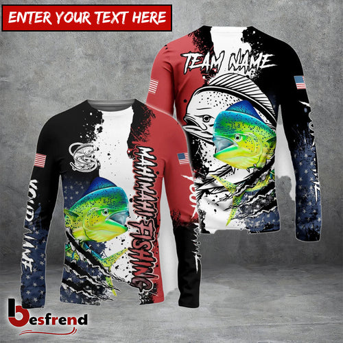 Besfrend Mahi Mahi Fishing Paint Scratch American Flag scratch Sport Custom Name  Team Name 3D Shirts