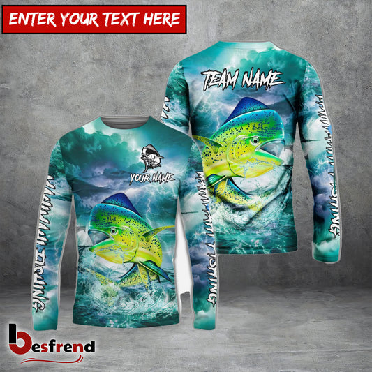 Besfrend Mahi Mahi Fishing Teal Thunderstorm Name  Team Name 3D Shirts
