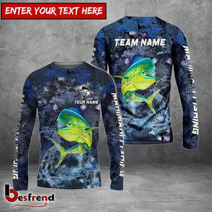 Besfrend Mahi mahi Fishing Dark Blue Camouflage Custom Name  Team Name 3D Shirts