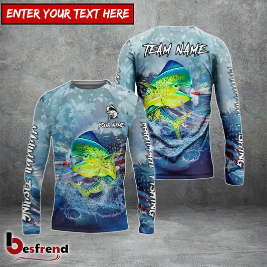 Besfrend Mahimahi Fishing American Flag Seawave Custom Name  Team Name 3D Shirts