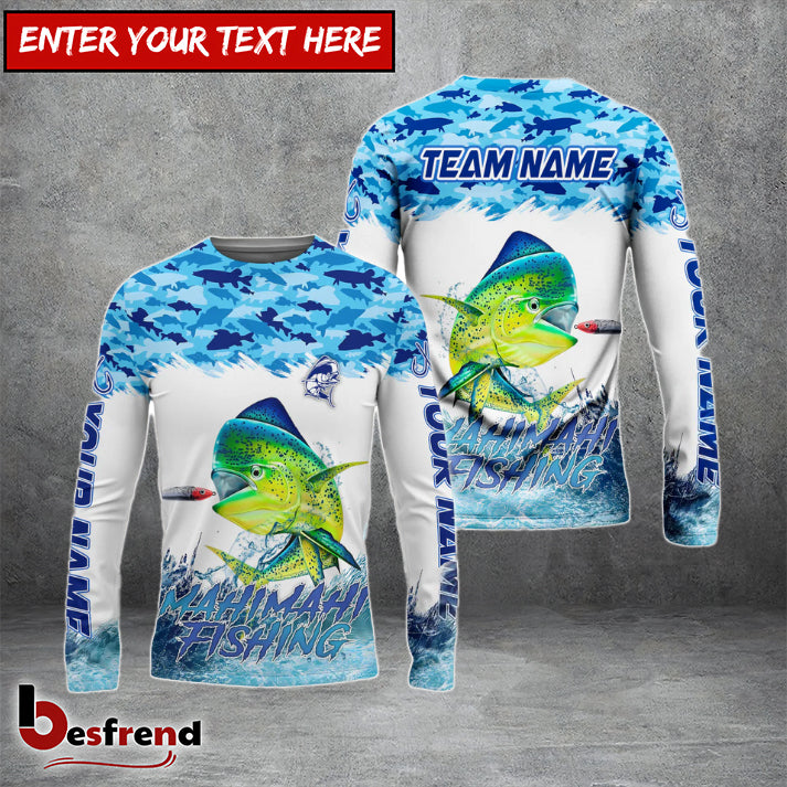Besfrend Mahimahi Fishing Blue Water Camo Custom Name  Team Name 3D Shirts