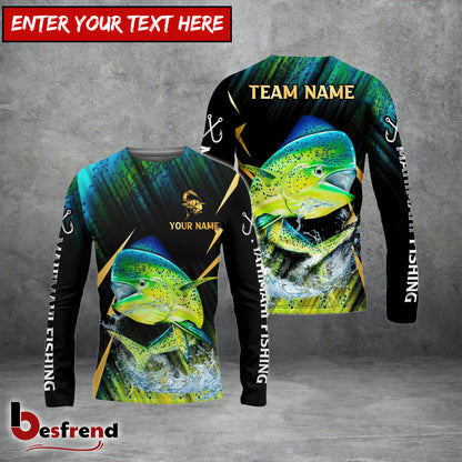 Besfrend Mahimahi Fishing Golden With Skinfish Pattern Custom Name  Team Name 3D Shirts