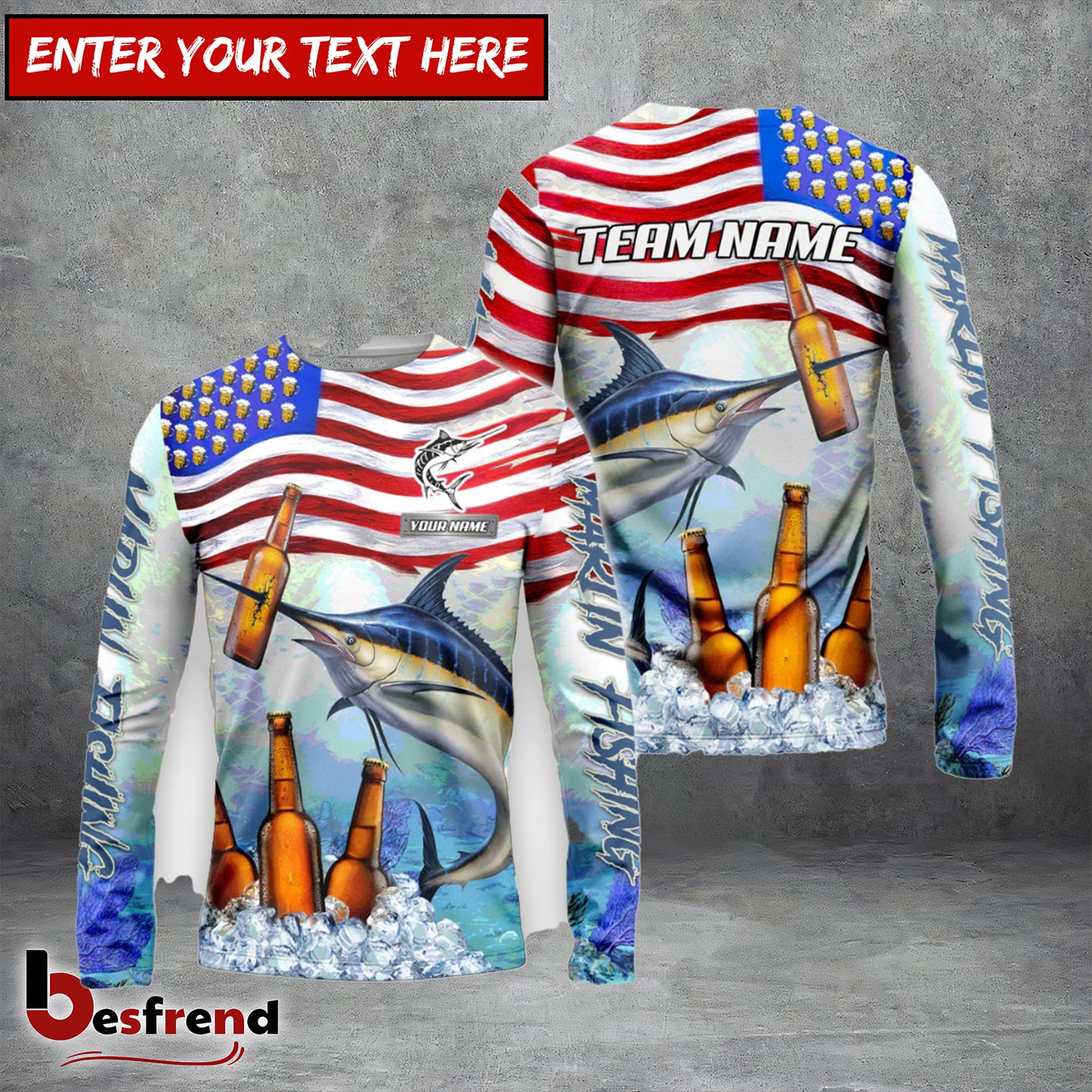 Besfrend Marlin Fishing American Flag Beer Custom Name  Team Name 3D Shirts