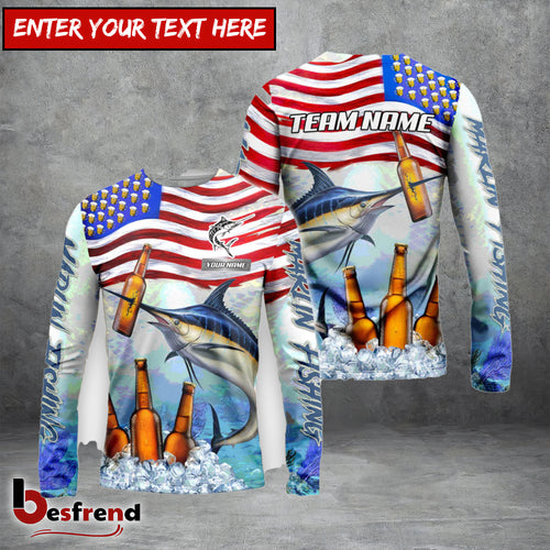 Besfrend Marlin Fishing American Flag Beer Custom Name  Team Name 3D Shirts
