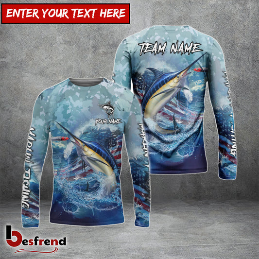 Besfrend Marlin Fishing American Flag Seawave Custom Name  Team Name 3D Shirts
