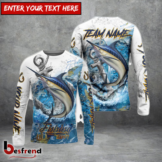 Besfrend Marlin Fishing Anchor Ocean Splash Design Name  Team Name 3D Shirts
