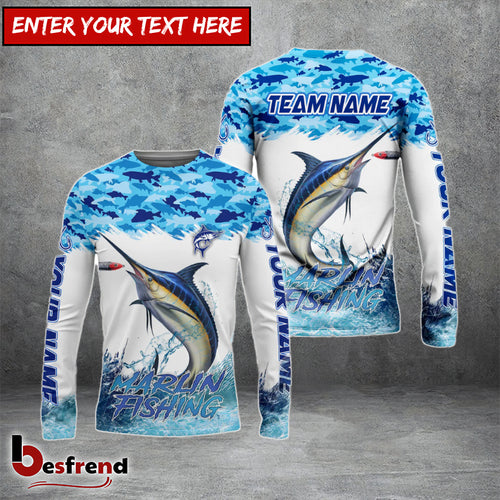 Besfrend Marlin Fishing Blue Water Camo Custom Name  Team Name 3D Shirts