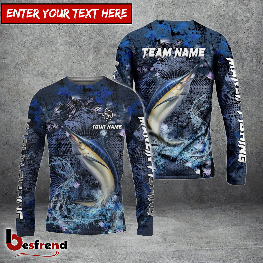 Besfrend Marlin Fishing Dark Blue Camouflage Custom Name  Team Name 3D Shirts