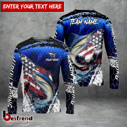 Besfrend Marlin Fishing Dark Blue Scratch American Flag scratch Sport Custom Name  Team Name 3D Shirts