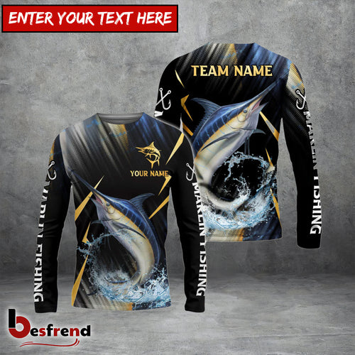 Besfrend Marlin Fishing Golden With Skinfish Pattern Custom Name  Team Name 3D Shirts
