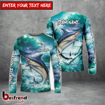 Besfrend Marlin Fishing Teal Thunderstorm Name  Team Name 3D Shirts