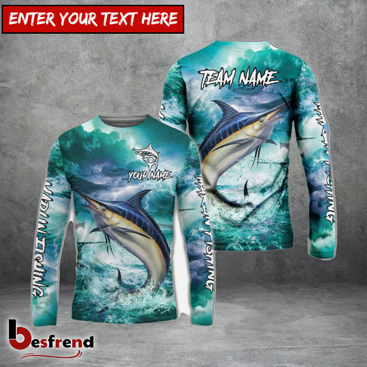 Besfrend Marlin Fishing Teal Thunderstorm Name  Team Name 3D Shirts