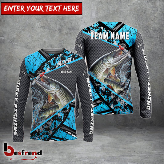 Besfrend Musky Fishing Blue Camo 2 Sport Custom Name  Team Name 3D Shirts