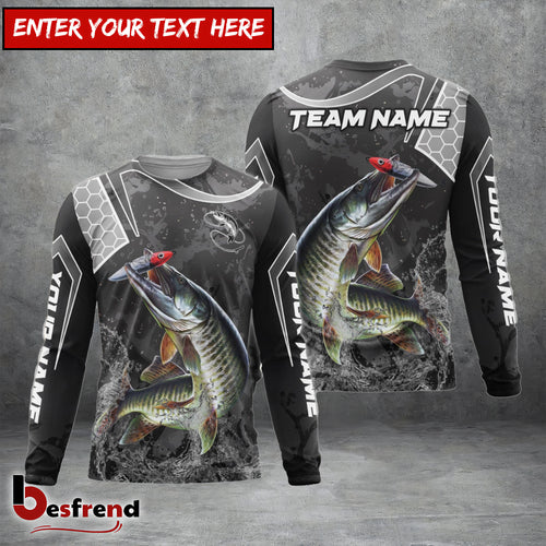 Besfrend Musky Fishing Gray Camo Sport Custom Name  Team Name 3D Shirts