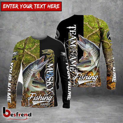 Besfrend Musky Fishing Jungle Camo Custom Name  Team Name 3D Shirts
