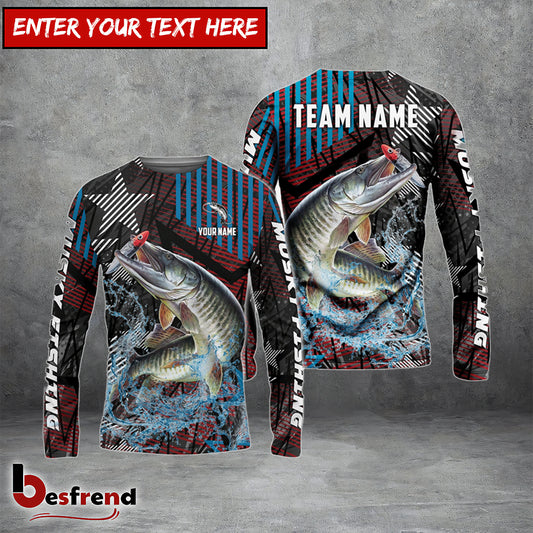 Besfrend Musky Fishing Rising Star Custom Name  Team Name 3D Shirts