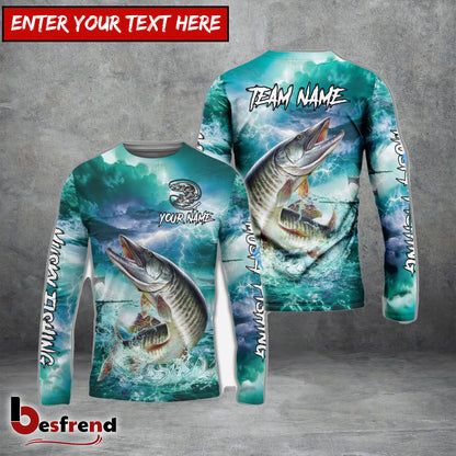 Besfrend Musky Fishing Teal Thunderstorm Name  Team Name 3D Shirts